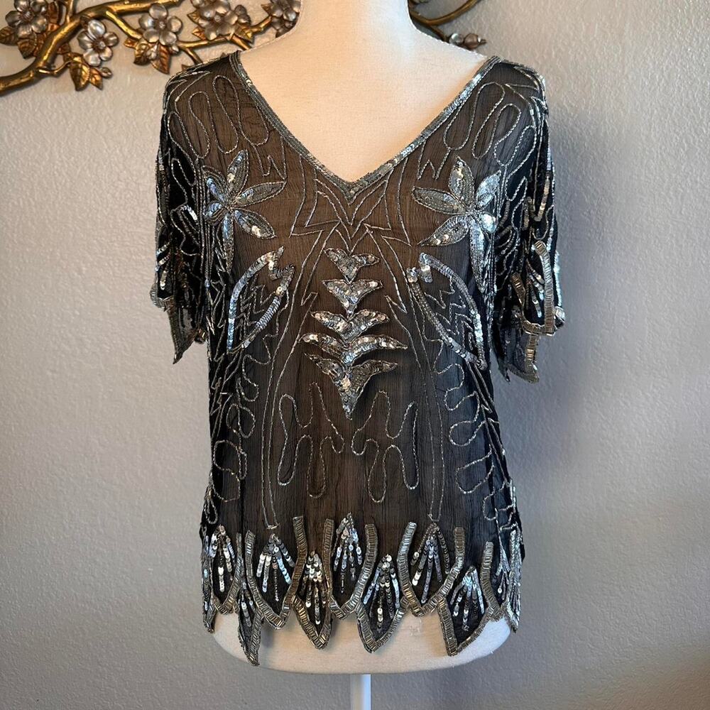 Stunning vintage sheer beaded blouse